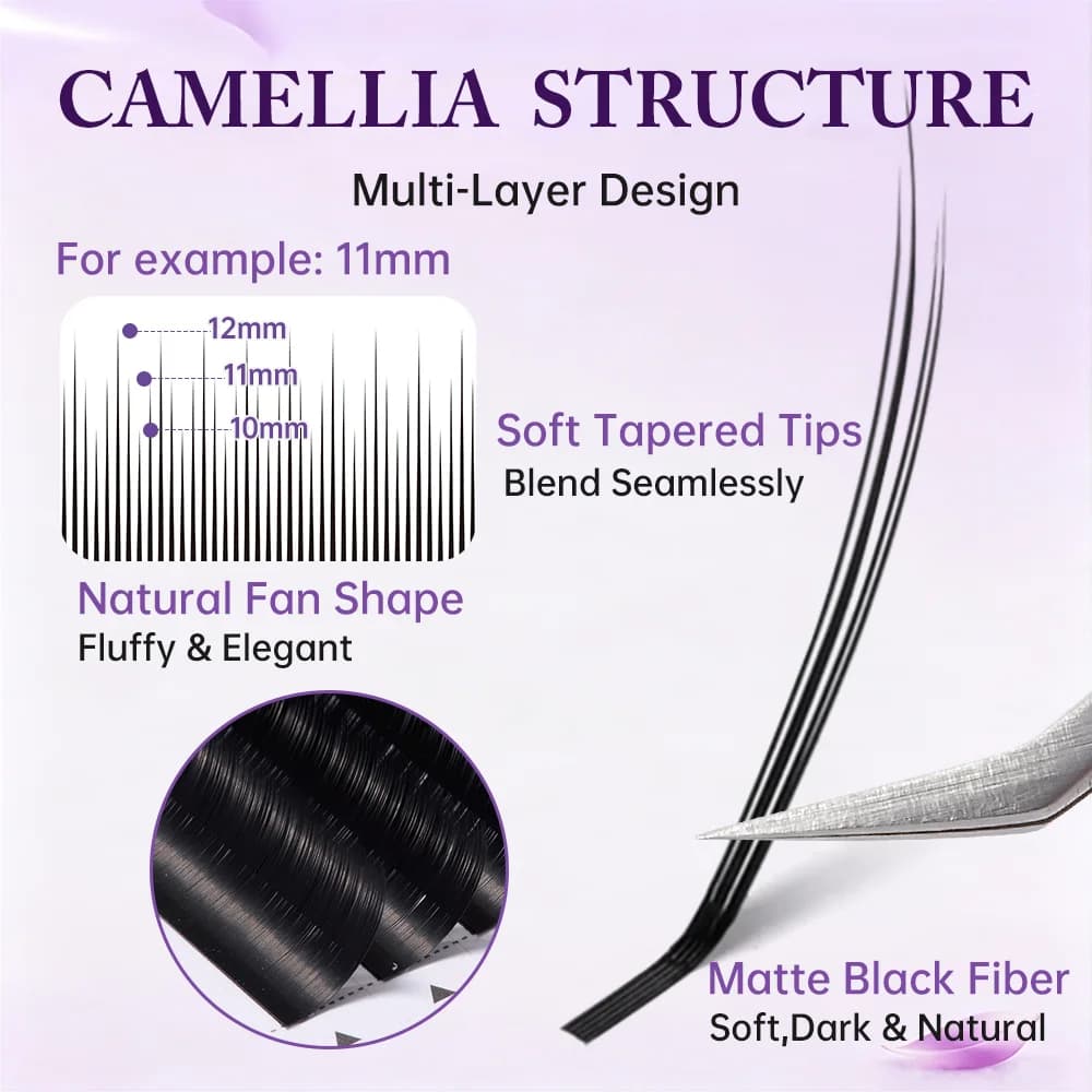 Camellia Volume -ripsiliitteet, pehmeät ja luonnolliset